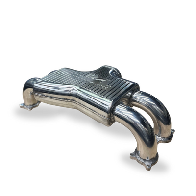 SP CNC "Stradale" Rear Facing Billet Manifold Subaru EJ Turbo silver with large standard logo size