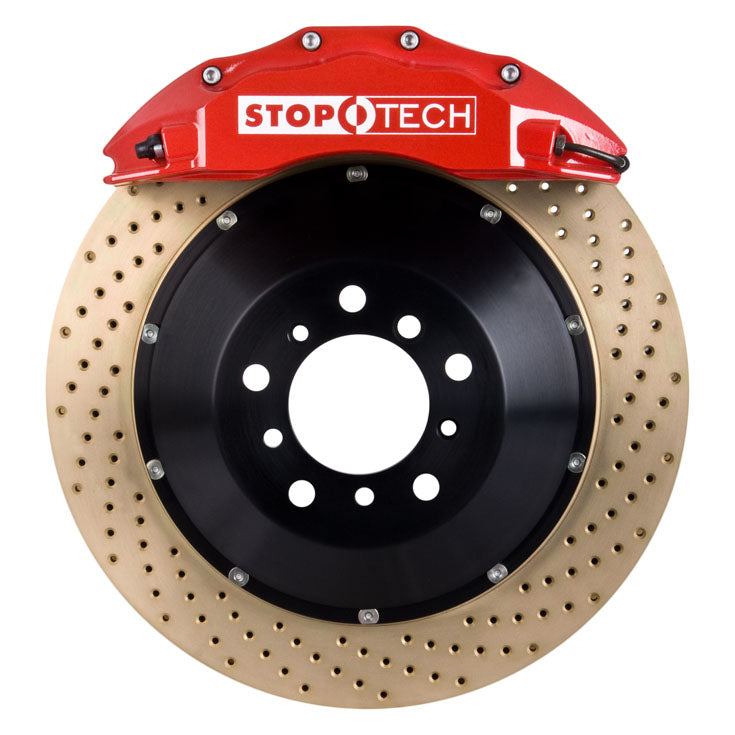 STOPTECH 83.842.6700.74 BBK 2PC ROTOR, FRONT ZINC DRILLED 355X32/ST60 RED SUBARU STi '08
