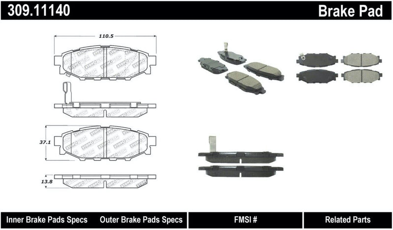 STOPTECH 309.11140 Rear Sport Brake Pads with Shims & Hardware SCION/SUBARU BRZ/Crosstrek/Forester/FR-S 2005-2019