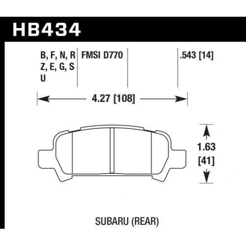 HAWK HB434U.543 Brake Pads DTC-70 (14 mm) Rear SUBARU Forester 2002-08/Impreza (non WRX STI)/Legacy