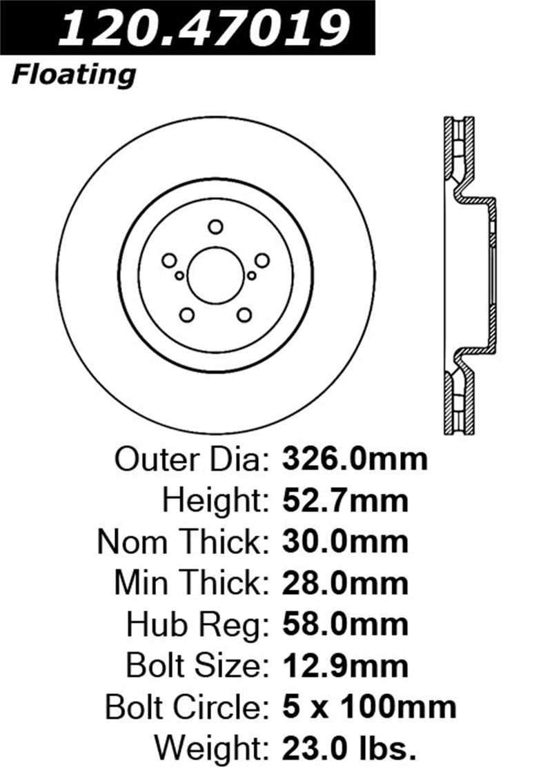 STOPTECH 126.47019SR Front StopTech Sport Slotted Rotor Right SUBARU/TOYOTA 86/BRZ/Impreza 2003-2020