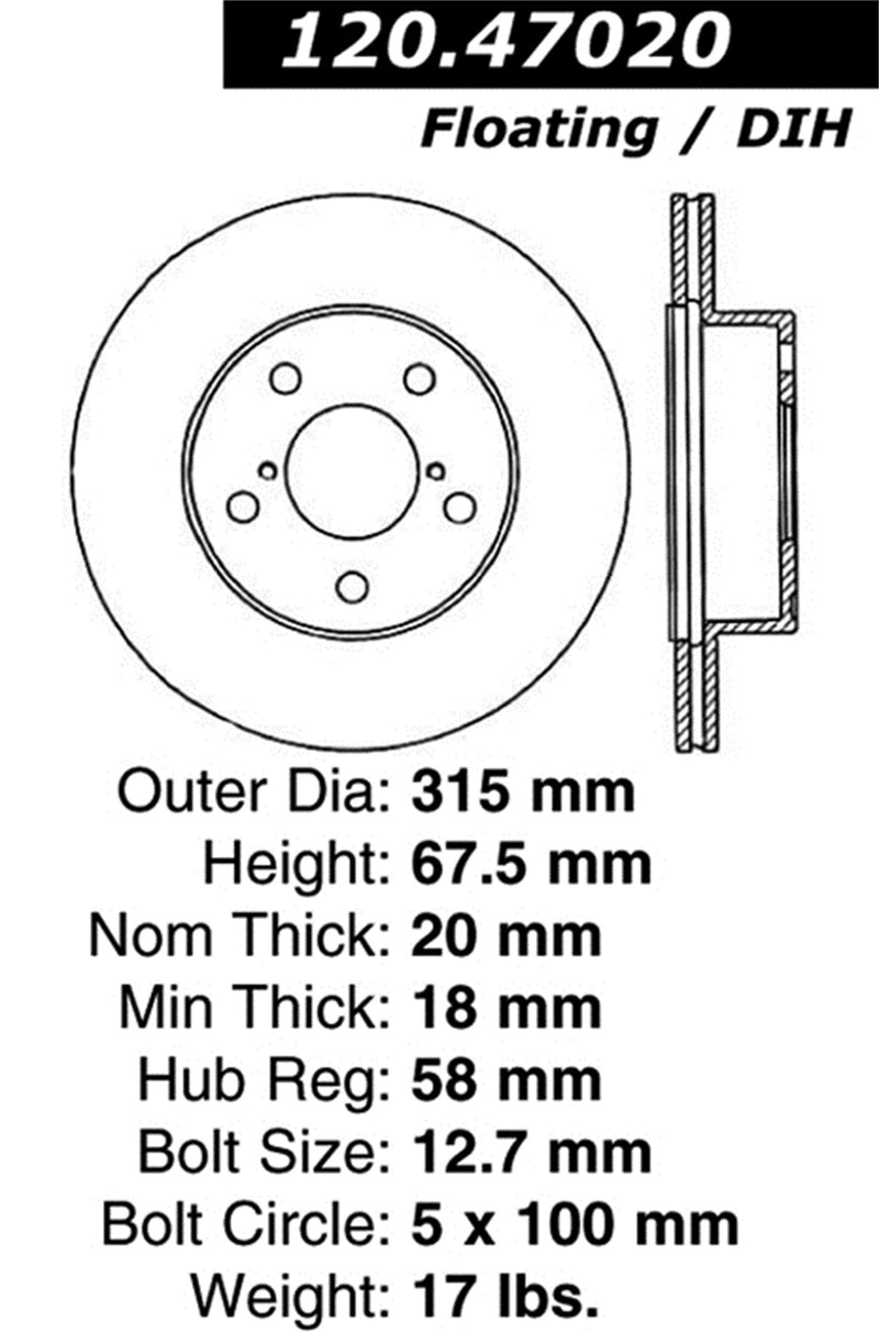 STOPTECH 126.47020SR Rear StopTech Sport Slotted Rotor Right SUBARU Impreza 2003-2004